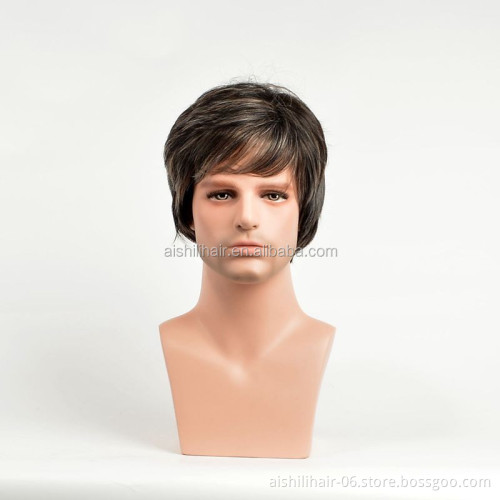 wholesale cheap heat resistant wigs for man short back synthetic hair wig